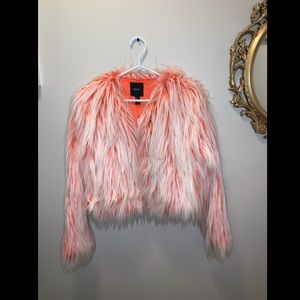 Faux Fur jacket. Ombré orange & white